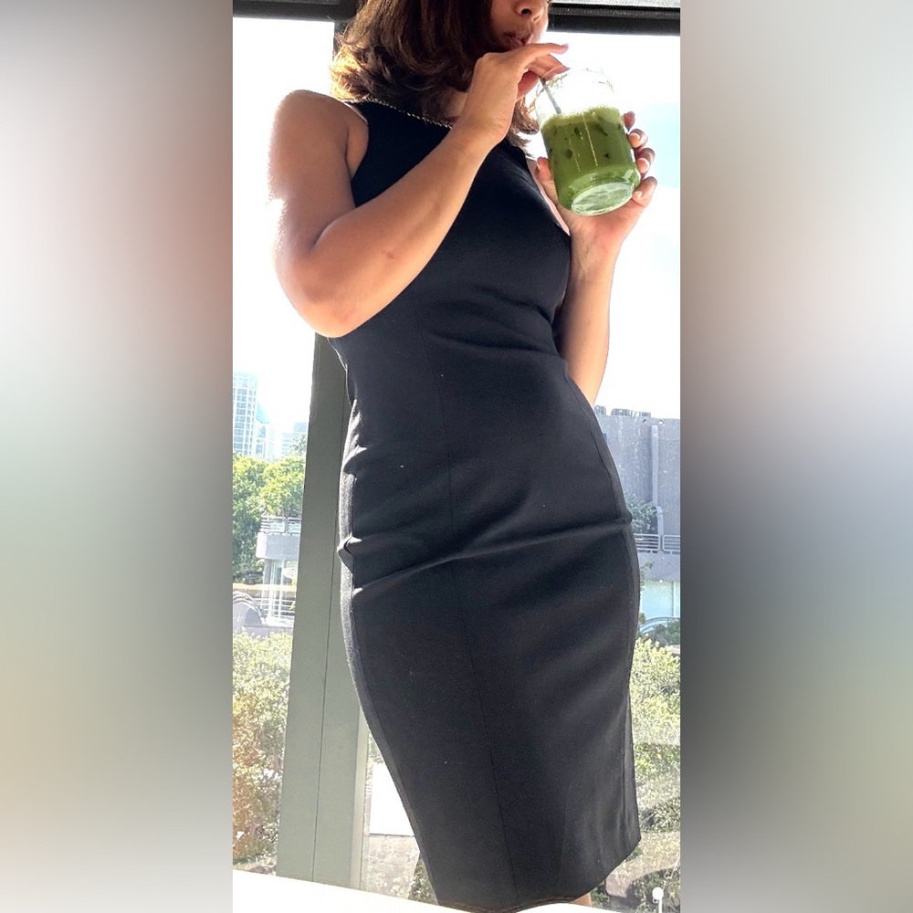 Calvin Klein Black Midi Dress with Gold Accent